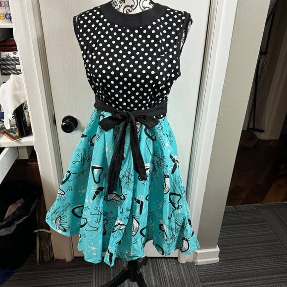 Too Fast Dresses & Skirts - Too Fast pinup rockabilly black and teal a-line dress heart cutout